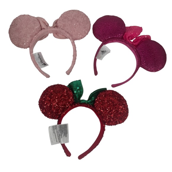 Disney Parks‎ Minnie Mouse Sequin Ears Headband Bundle Pink Red Magenta Kids - Picture 2 of 2